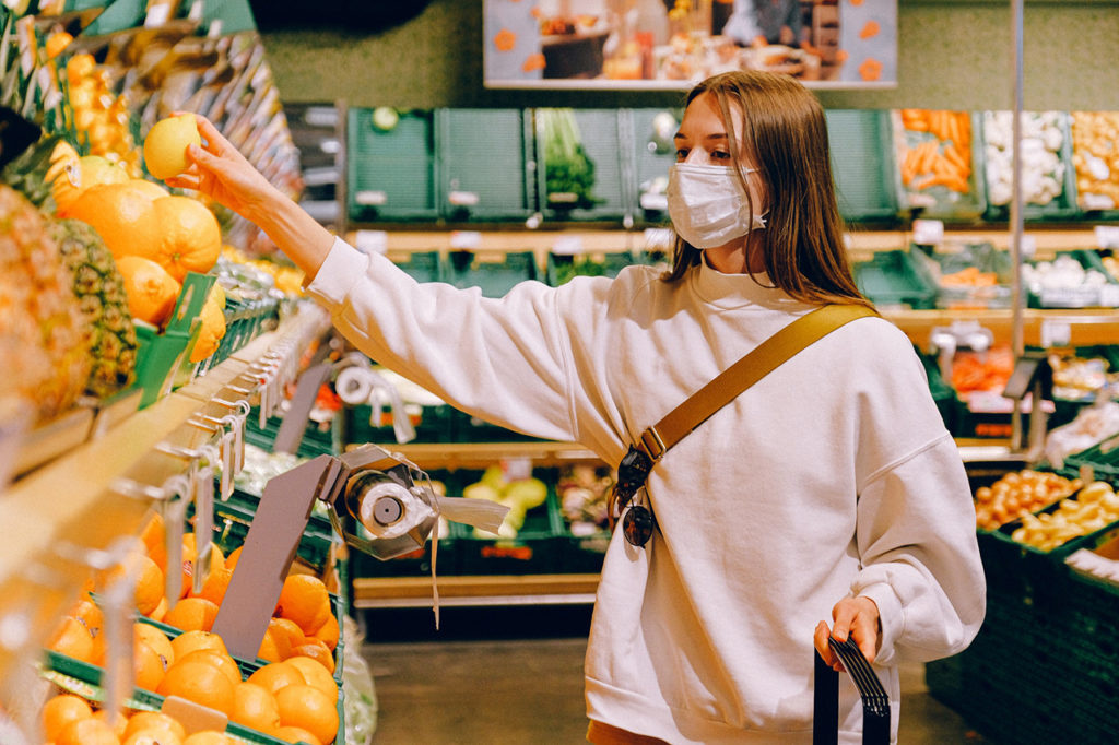 Girl-With-Mask-Shopping-at-Grocery-Store